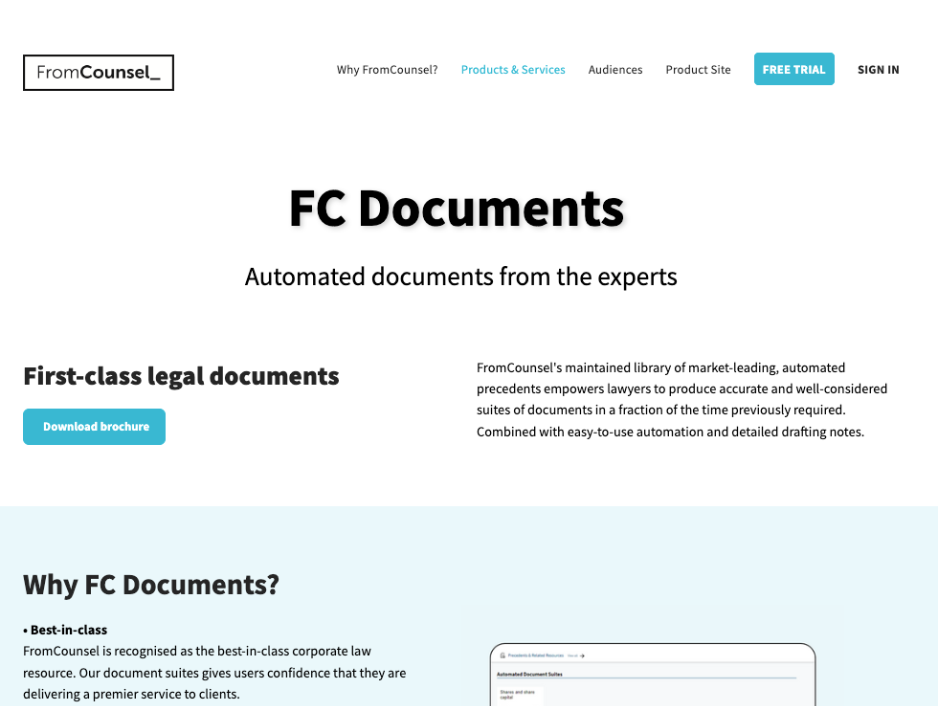 Web Screenshots FC Docs page